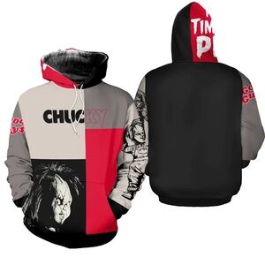 Chucky Graphic Hoodie in Gray and Red